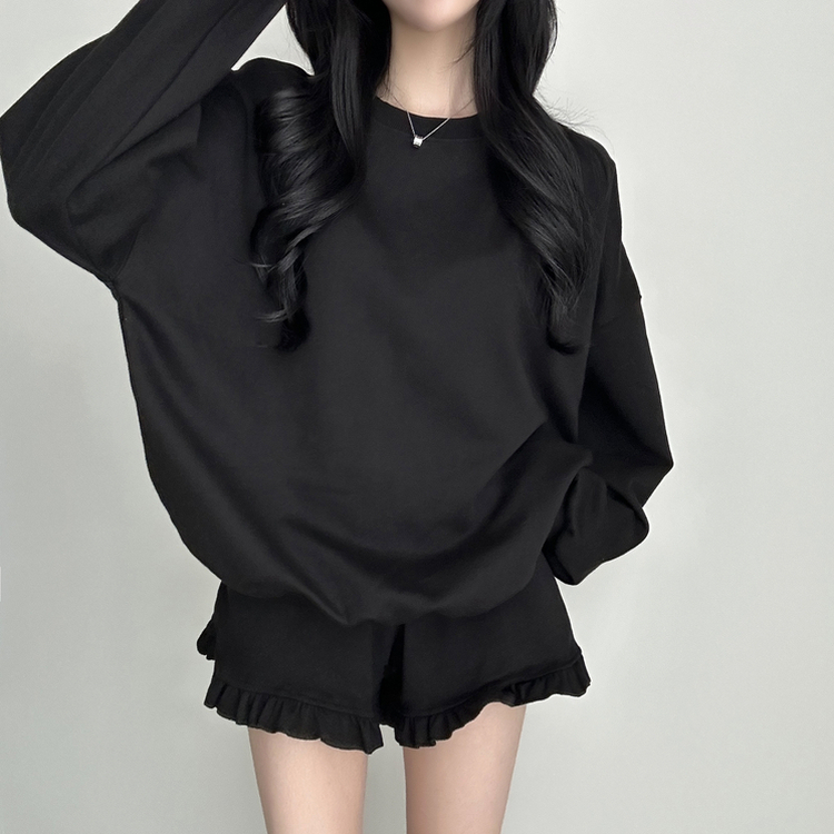 【SET】フリルトレーナーフ トレーニングパンツ BLACK