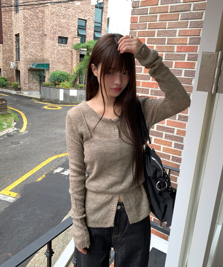 【SET】Vネックビスチェ カーディガン MOCHA