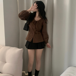 リボンシャーリングブラウス BROWN