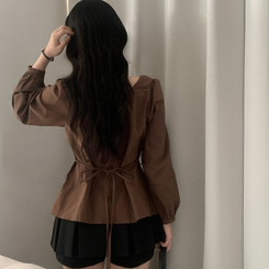 リボンシャーリングブラウス BROWN