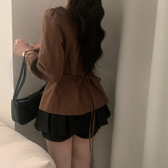 リボンシャーリングブラウス BROWN