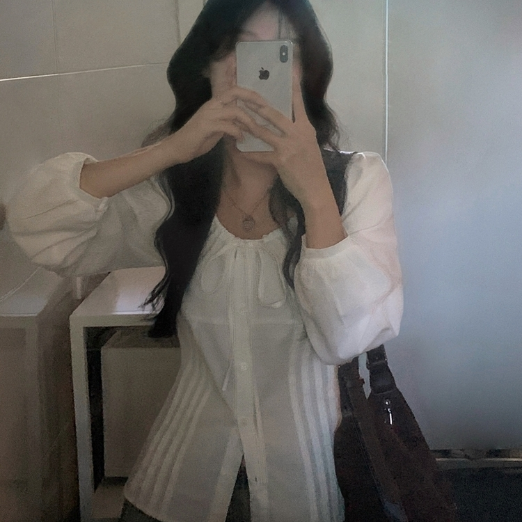 リボンシャーリングブラウス IVORY