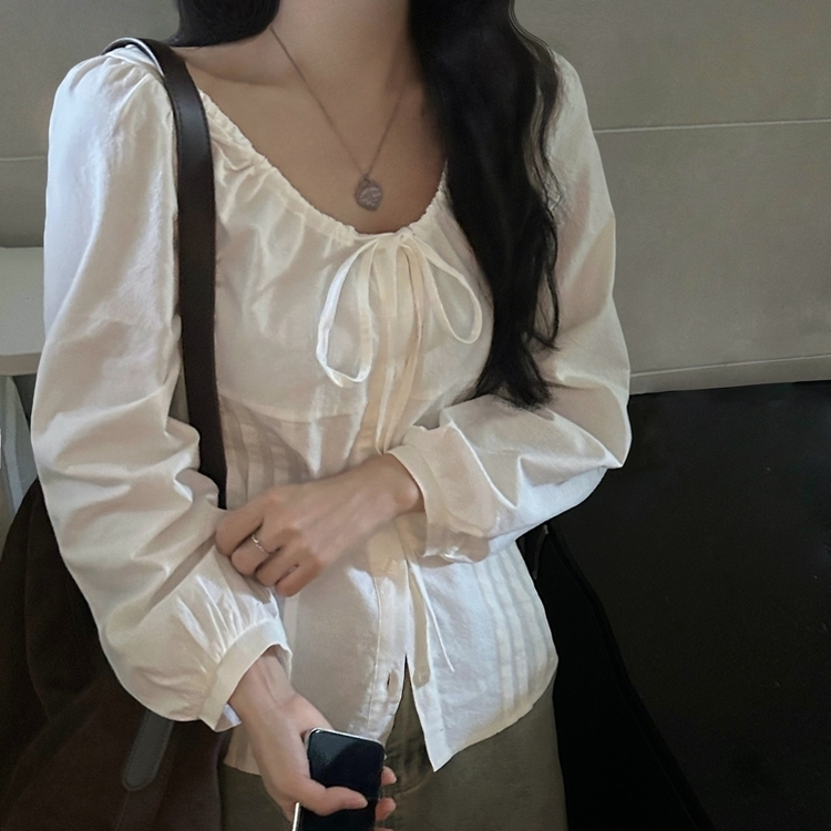 リボンシャーリングブラウス IVORY