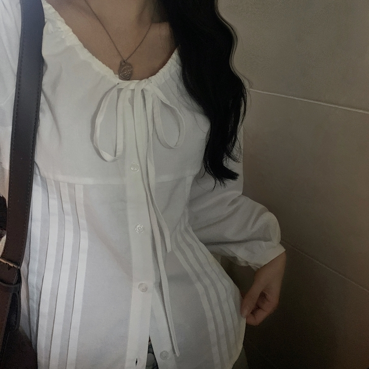 リボンシャーリングブラウス IVORY