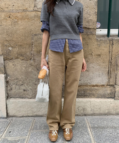 【丈別】プレーンセミワイドコットンパンツ BEIGE