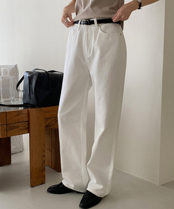 【丈別】プレーンセミワイドコットンパンツ IVORY