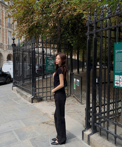 【丈別】プレーンセミワイドコットンパンツ BLACK