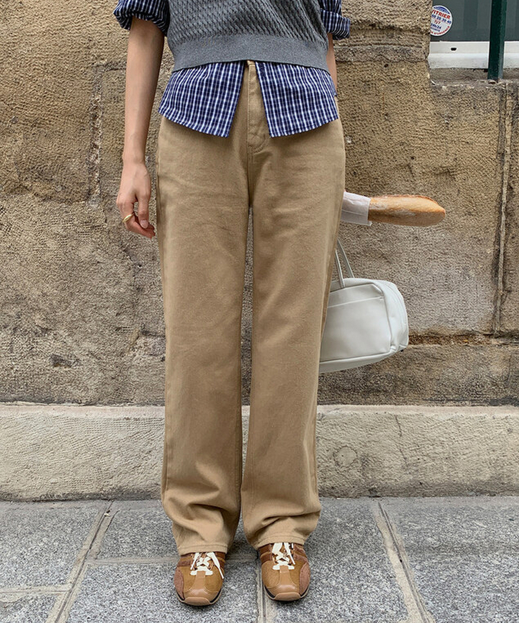 【丈別】プレーンセミワイドコットンパンツ BEIGE