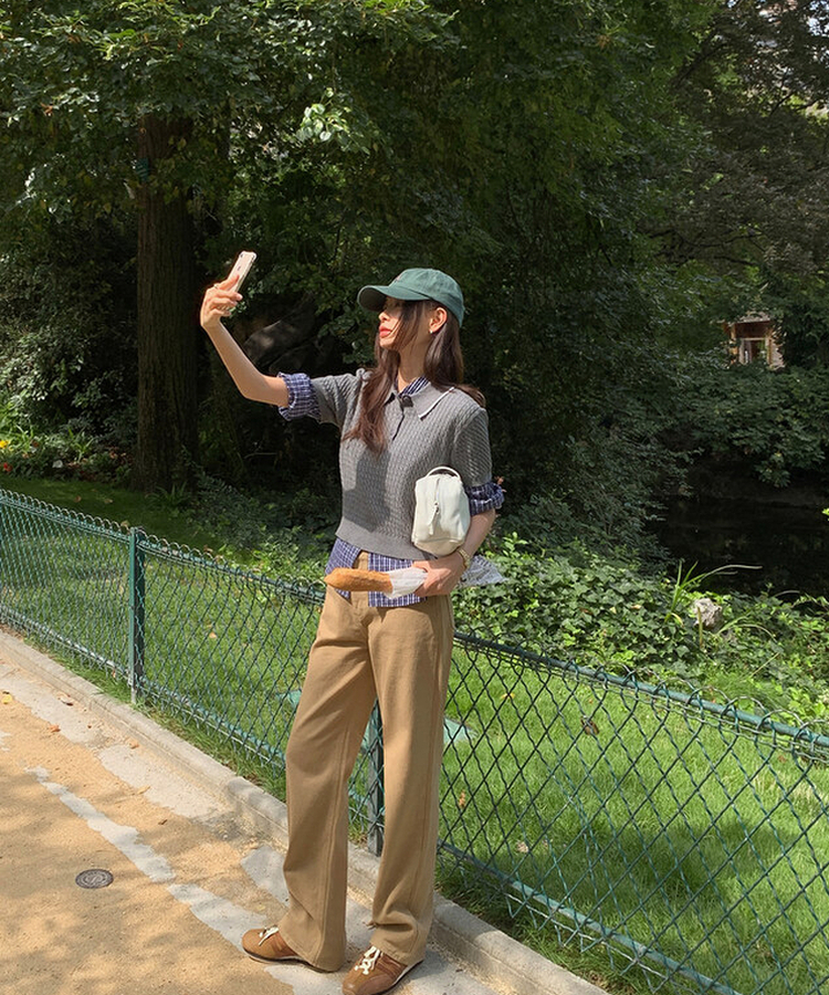 【丈別】プレーンセミワイドコットンパンツ BEIGE