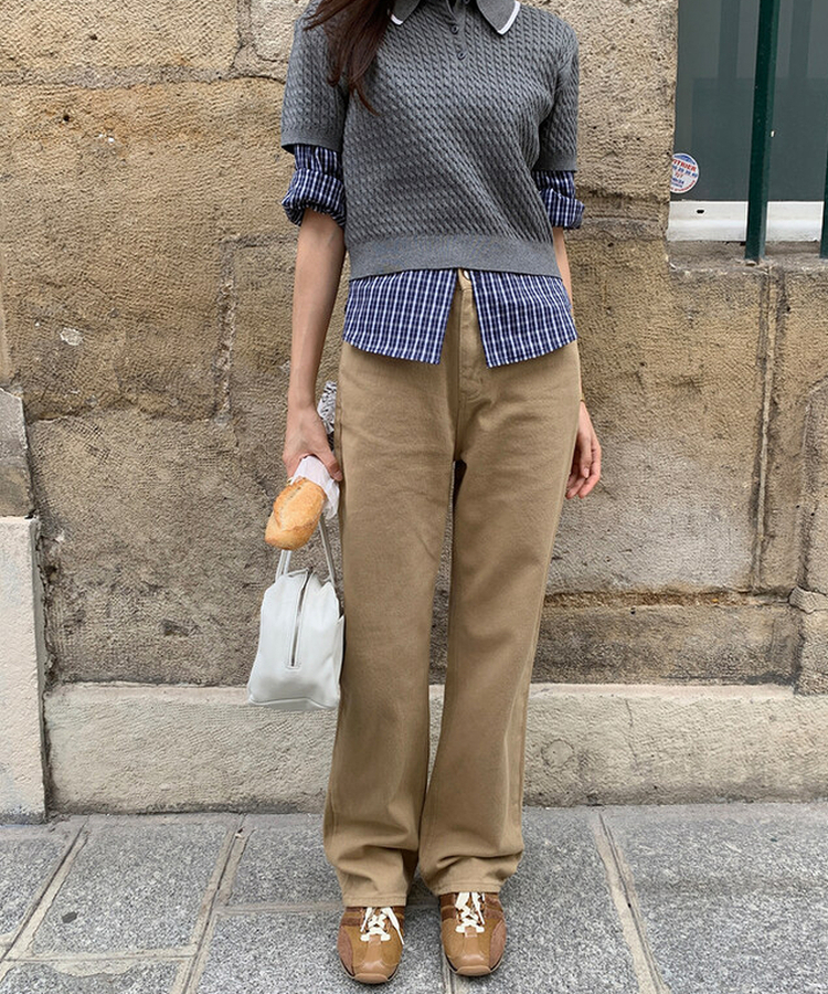 【丈別】プレーンセミワイドコットンパンツ BEIGE