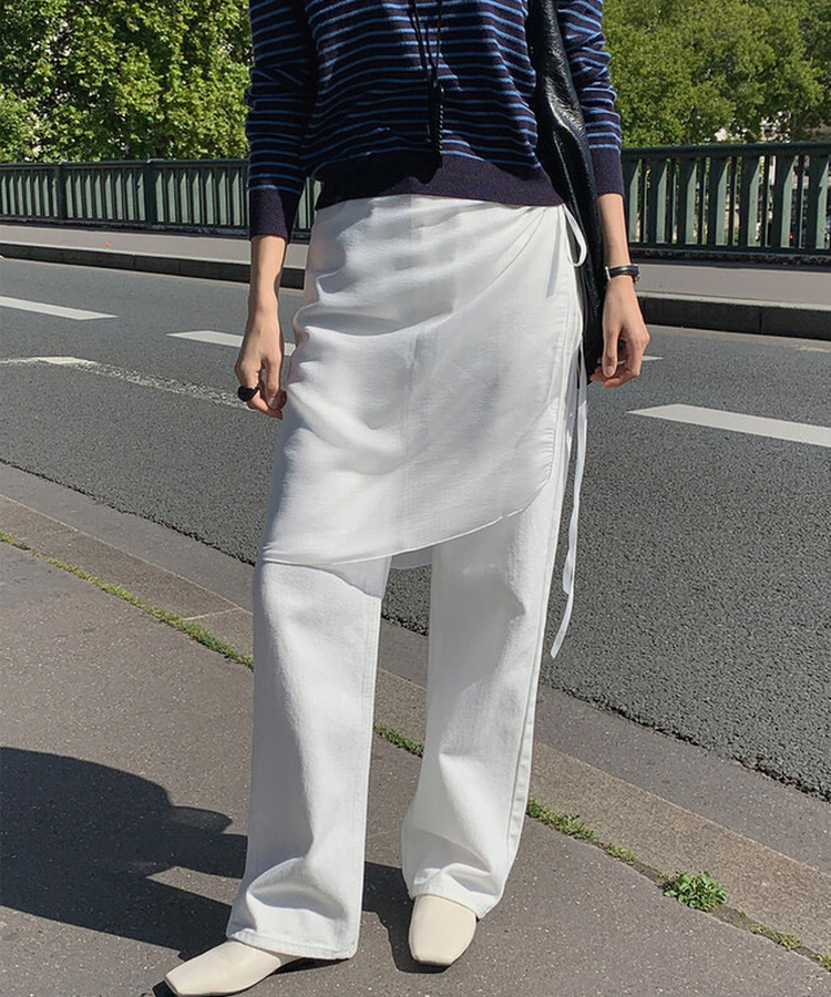 【丈別】プレーンセミワイドコットンパンツ IVORY