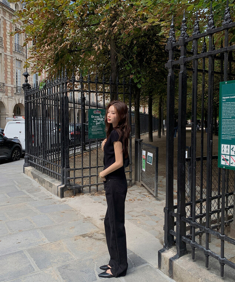 【丈別】プレーンセミワイドコットンパンツ BLACK