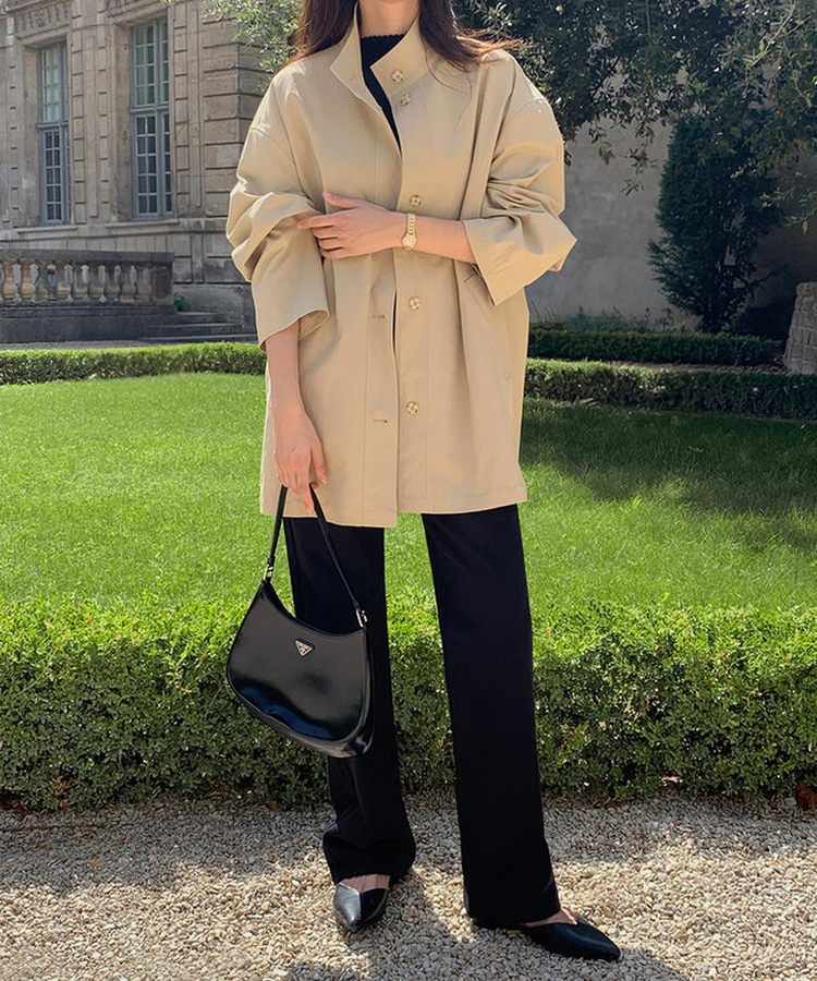 【丈別】プレーンセミワイドコットンパンツ BLACK