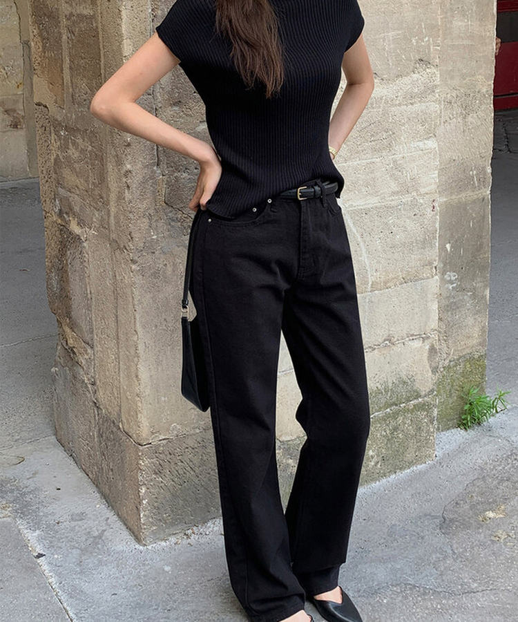 【丈別】プレーンセミワイドコットンパンツ BLACK