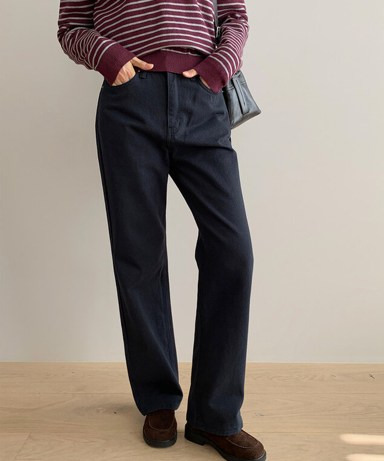 【丈別】プレーンセミワイドコットンパンツ NAVY