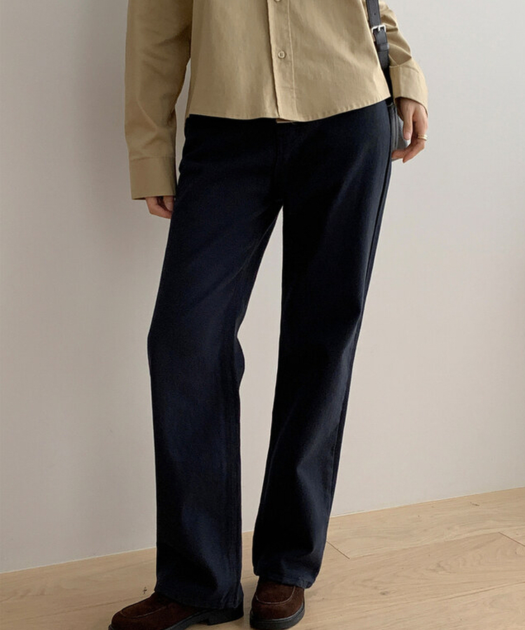 【丈別】プレーンセミワイドコットンパンツ NAVY