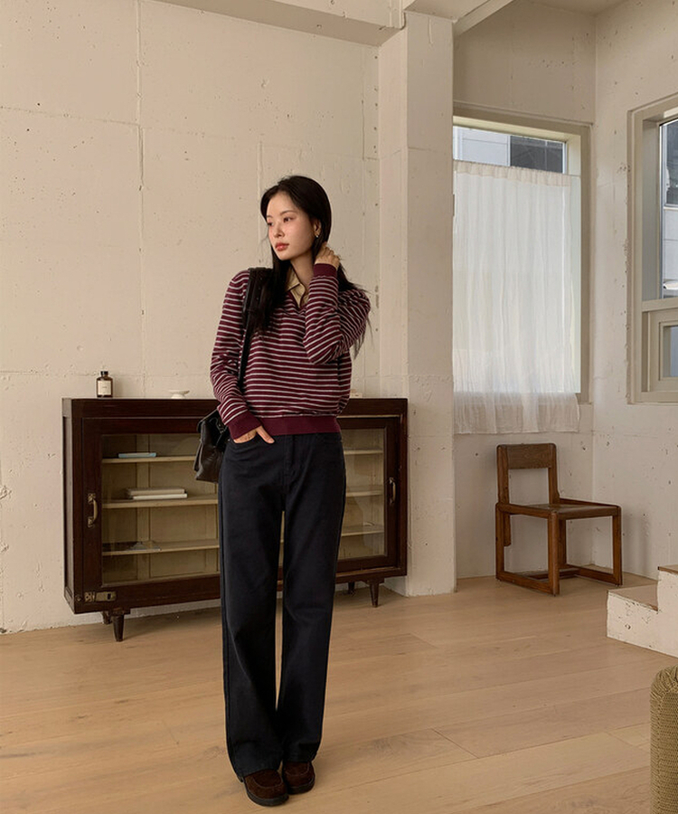 【丈別】プレーンセミワイドコットンパンツ NAVY