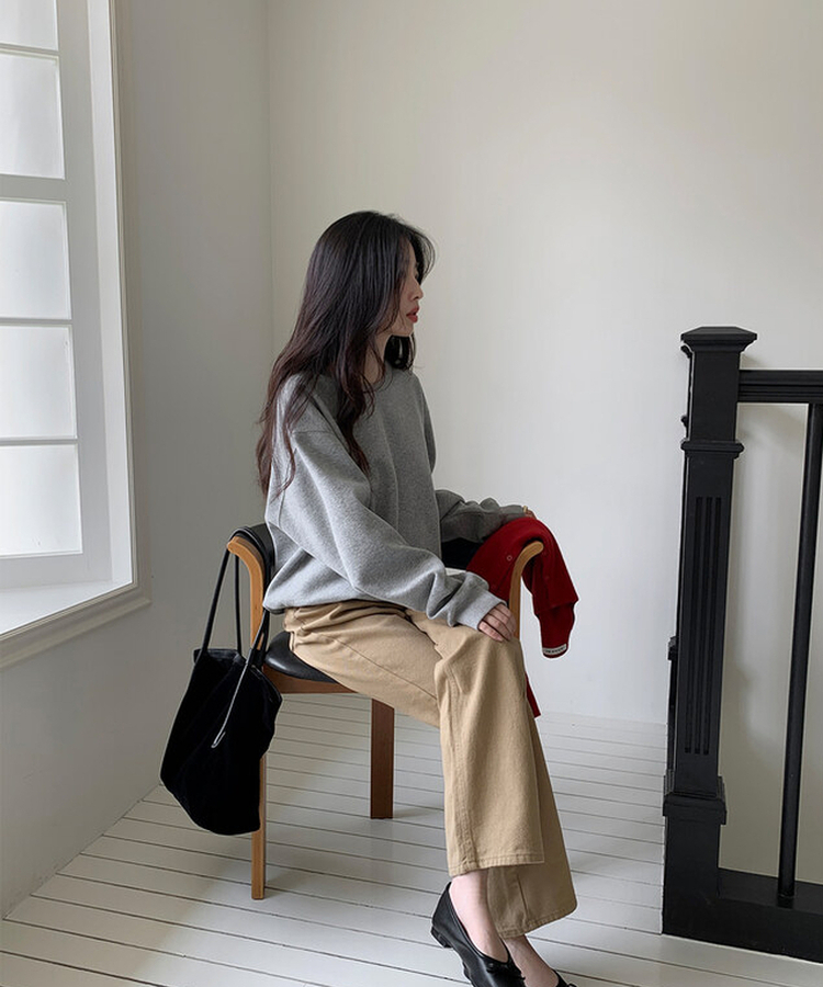 【丈別】プレーンセミワイドコットンパンツ BEIGE