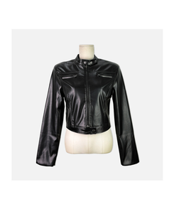 ノーカラー肩パッドレザージャケット