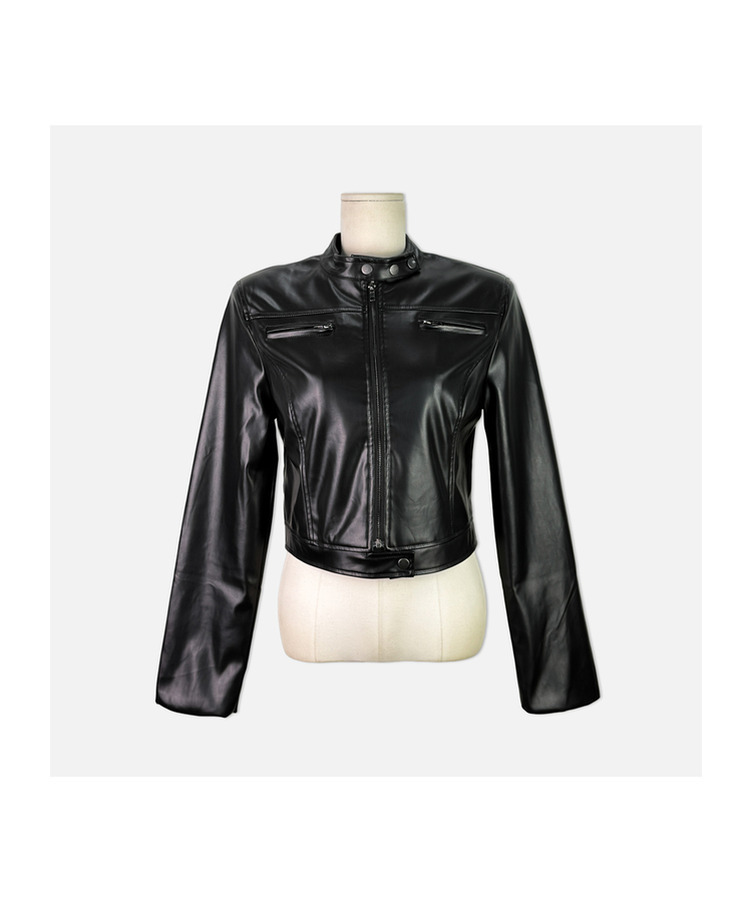 ノーカラー肩パッドレザージャケット
