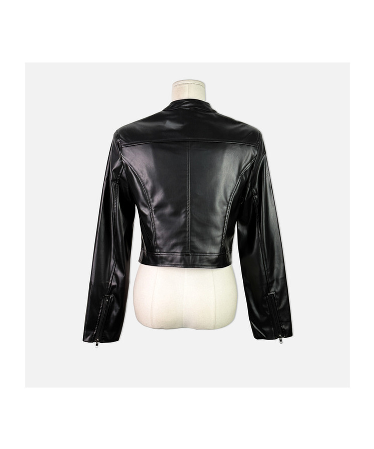 ノーカラー肩パッドレザージャケット