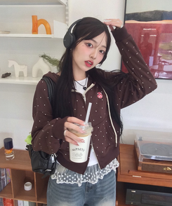 単独❤️MADE】ドット2wayフードジップアップ|ジャンパー|韓国 単独❤️MADE】ドット2wayフードジップアップ|ジャンパー|韓国