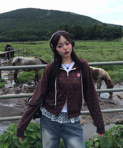 [6차완판❤️MADE] 도트 투웨이 패치 후드집업 브라운