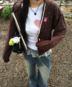 [6차완판❤️MADE] 도트 투웨이 패치 후드집업 브라운