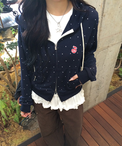 [6차완판❤️MADE] 도트 투웨이 패치 후드집업 네이비