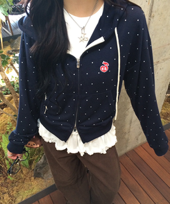 [6차완판❤️MADE] 도트 투웨이 패치 후드집업 네이비