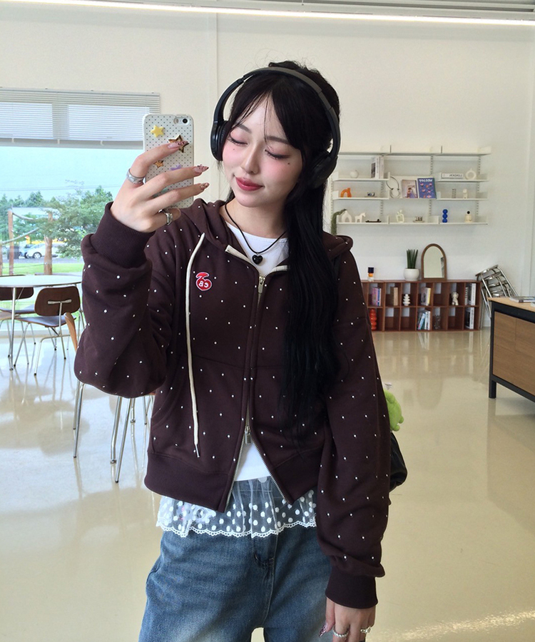 [6차완판❤️MADE] 도트 투웨이 패치 후드집업 브라운