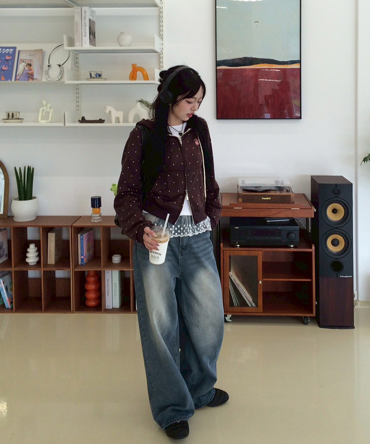 [6차완판❤️MADE] 도트 투웨이 패치 후드집업 브라운