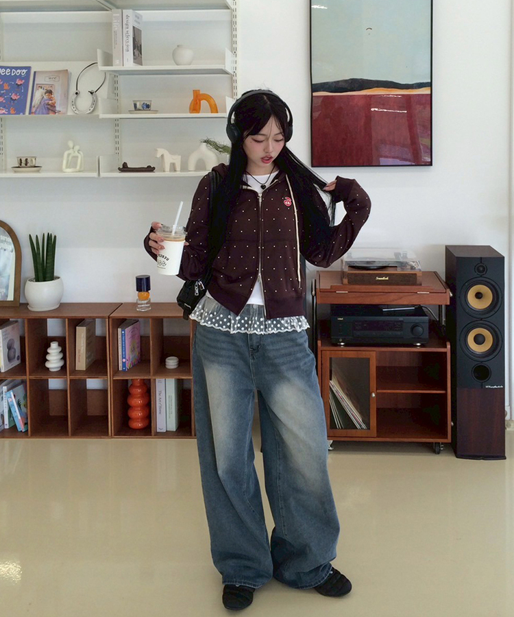 [6차완판❤️MADE] 도트 투웨이 패치 후드집업 브라운