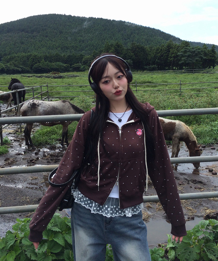 [6차완판❤️MADE] 도트 투웨이 패치 후드집업 브라운