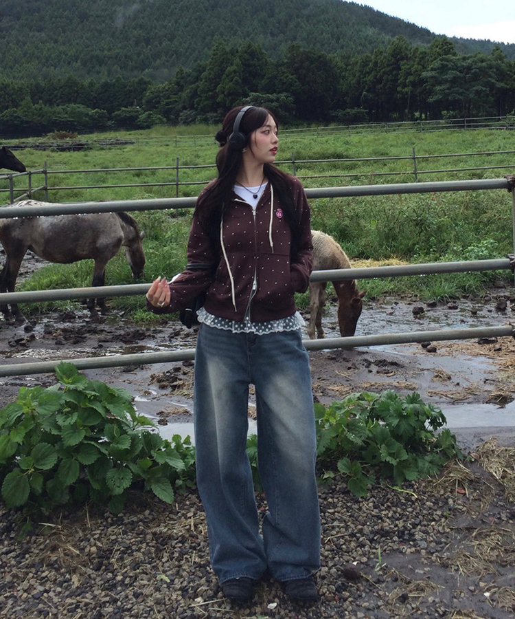 [6차완판❤️MADE] 도트 투웨이 패치 후드집업 브라운