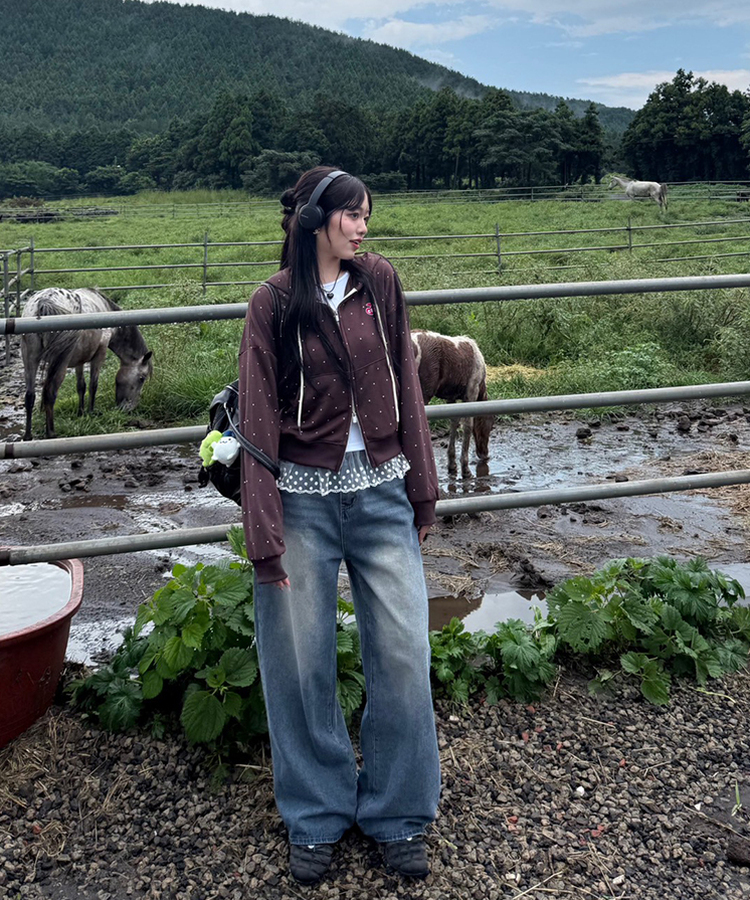 [6차완판❤️MADE] 도트 투웨이 패치 후드집업 브라운