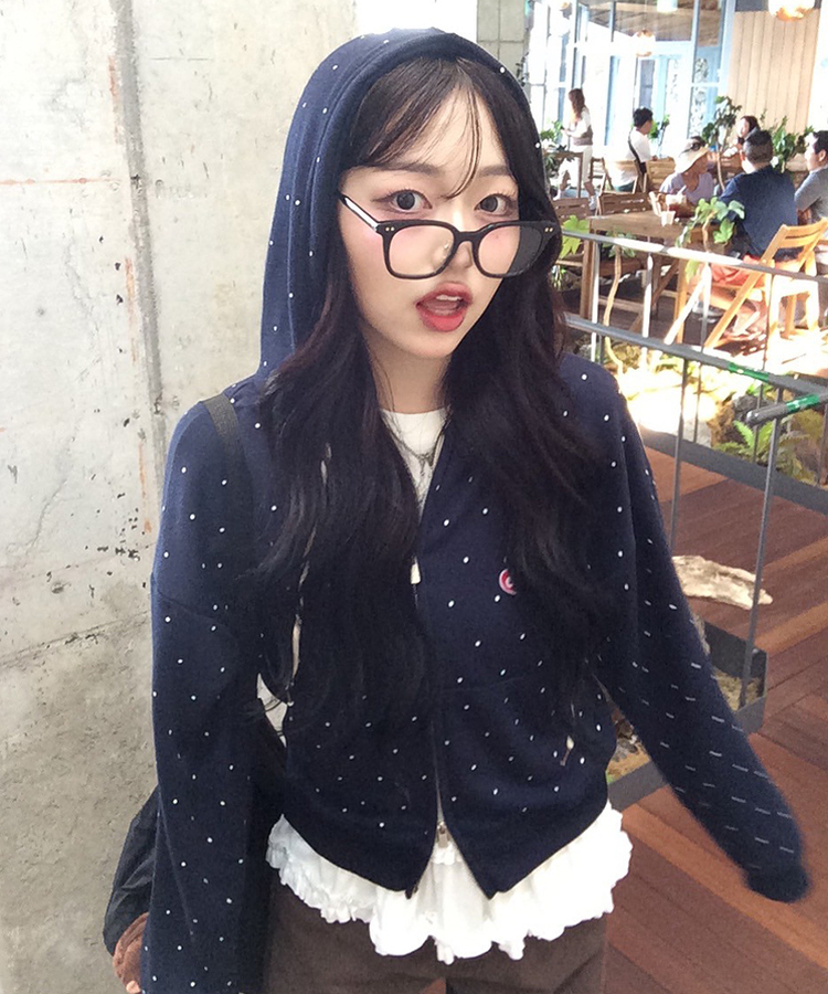 [6차완판❤️MADE] 도트 투웨이 패치 후드집업 네이비