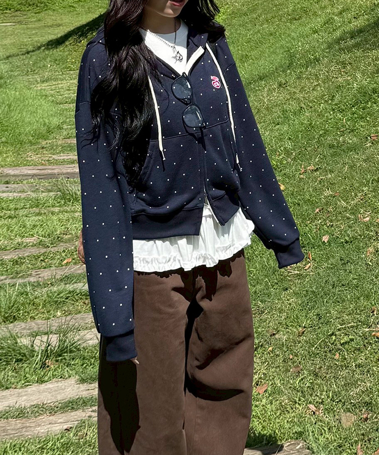 [6차완판❤️MADE] 도트 투웨이 패치 후드집업 네이비