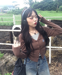 【7次再オーダー❤️MADE】ドットレイヤード風ワッペンカーディガン BROWN