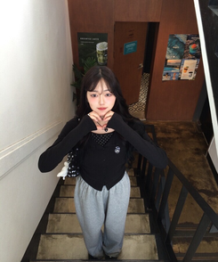 【7次再オーダー❤️MADE】ドットレイヤード風ワッペンカーディガン BLACK