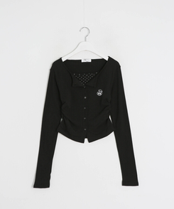 【7次再オーダー❤️MADE】ドットレイヤード風ワッペンカーディガン