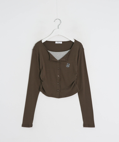 【7次再オーダー❤️MADE】ドットレイヤード風ワッペンカーディガン