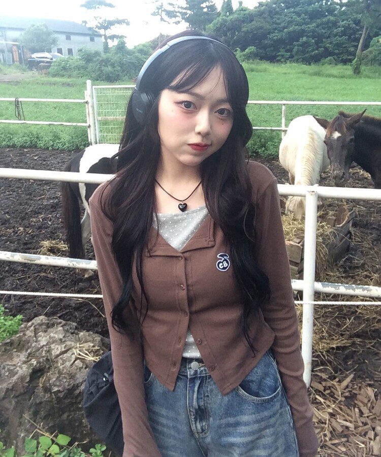 【7次再オーダー❤️MADE】ドットレイヤード風ワッペンカーディガン BROWN