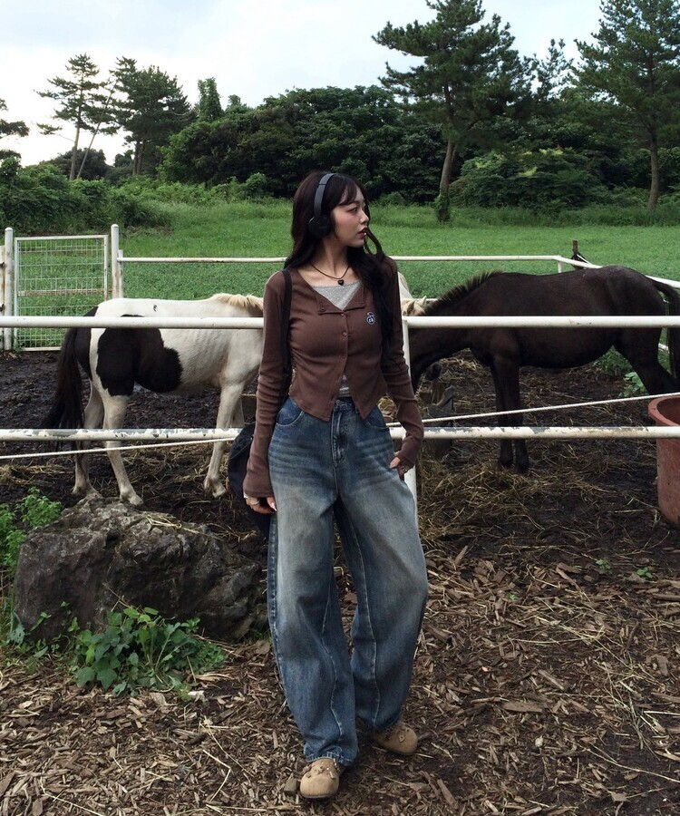 【7次再オーダー❤️MADE】ドットレイヤード風ワッペンカーディガン BROWN