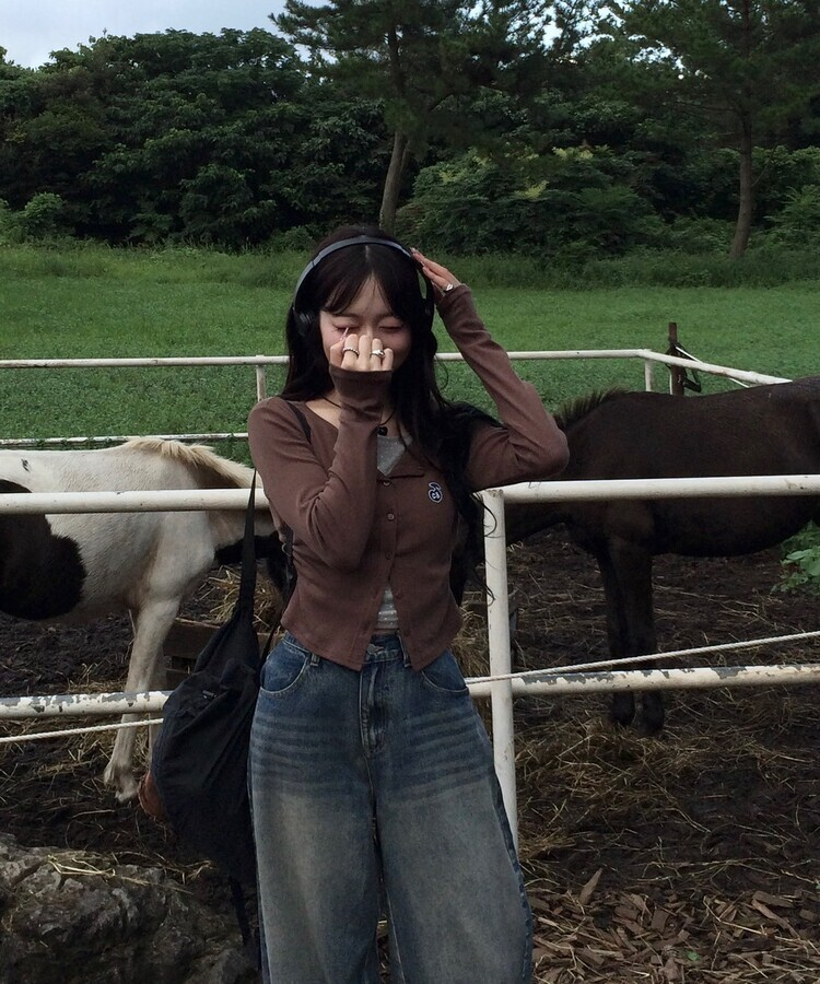 【7次再オーダー❤️MADE】ドットレイヤード風ワッペンカーディガン BROWN