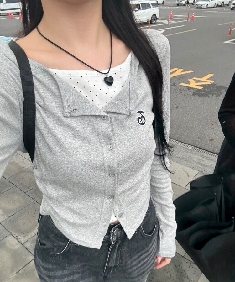 【7次再オーダー❤️MADE】ドットレイヤード風ワッペンカーディガン GRAY