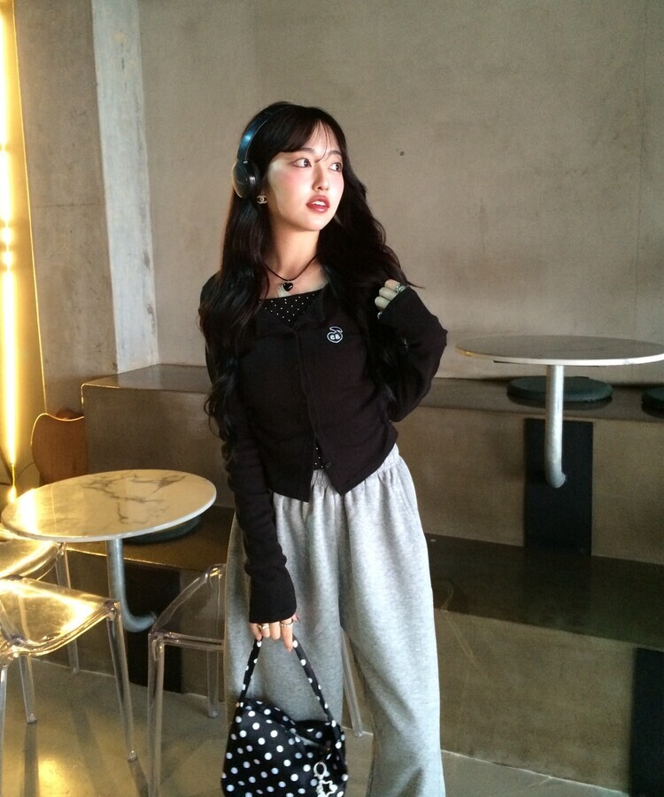 【7次再オーダー❤️MADE】ドットレイヤード風ワッペンカーディガン BLACK