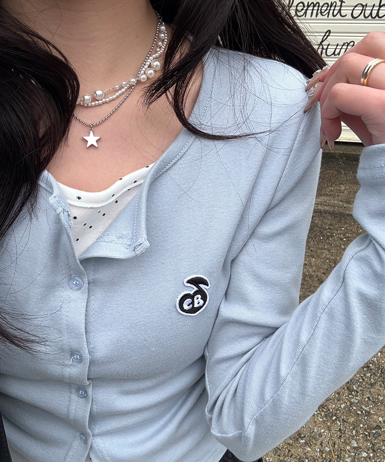 【NEWカラー❤️MADE】ドットレイヤード風ワッペンカーディガン SKY BLUE