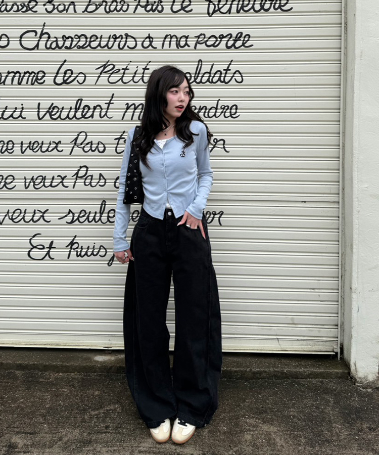 【NEWカラー❤️MADE】ドットレイヤード風ワッペンカーディガン SKY BLUE