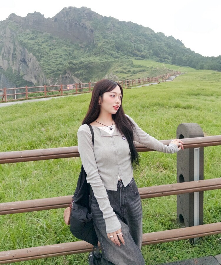 【NEWカラー❤️MADE】ドットレイヤード風ワッペンカーディガン GRAY